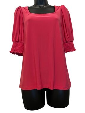 CeCe Pink Square Neck Puff Sleeve Top